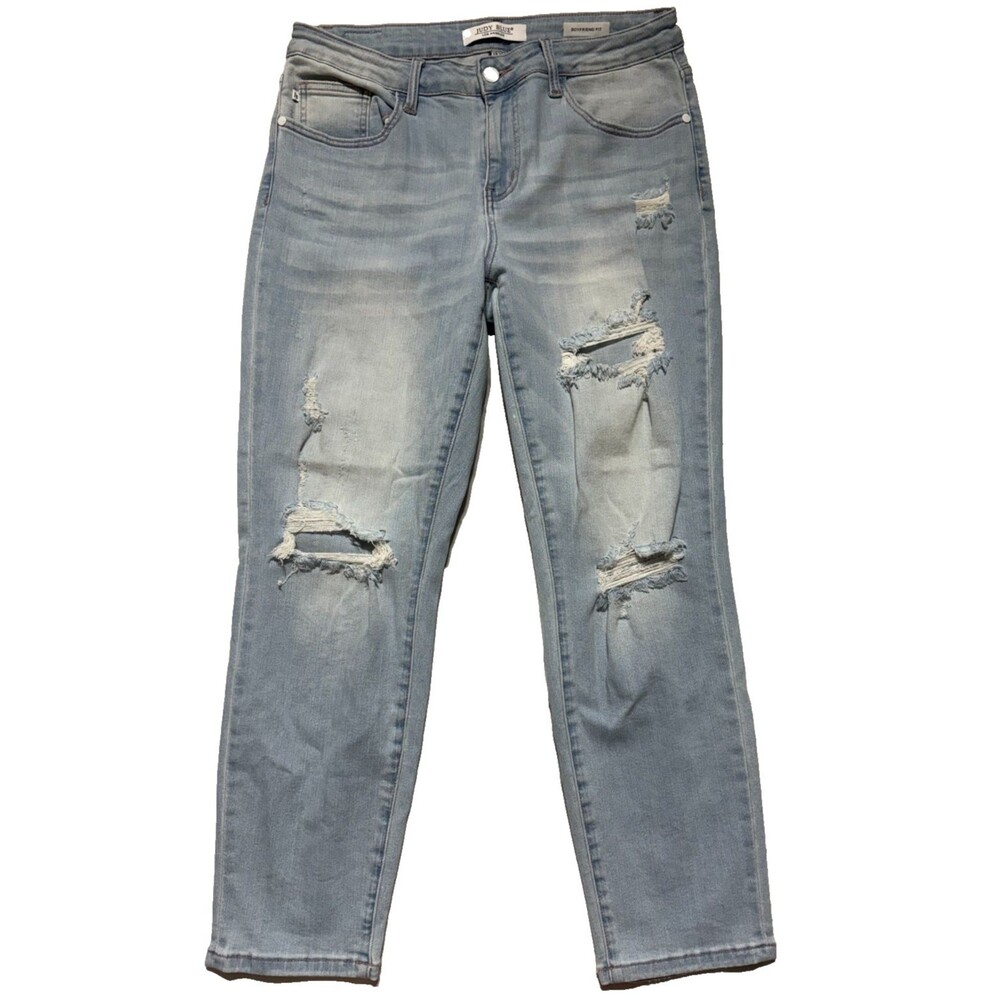 Judy Blue Womens 11/30 Boyfriend Jeans Light Wash Distressed Ripped Stretch